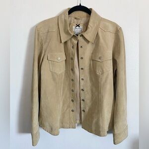 Suede Leather Jacket Western Silver Snap Buttons Camel Tan Color Women’s XL